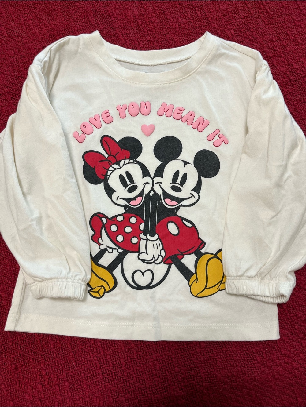 Disney White Long-Sleeve Minnie & Mickey Graphic Tee with Red and Yellow Accents